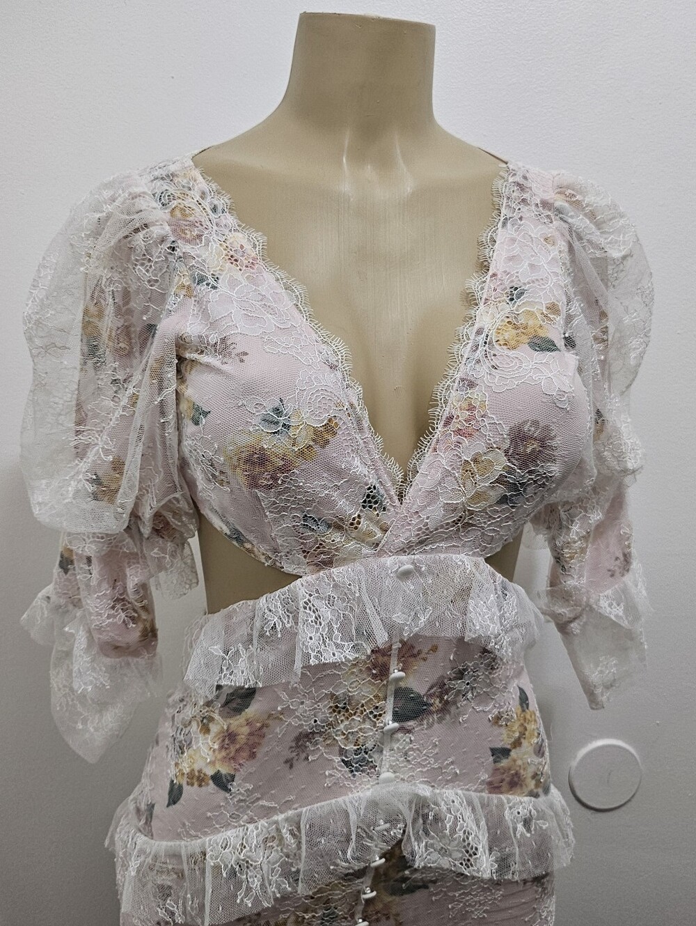 For Love And Lemons Pink Lace Ruffle Sheer Maxi Slip Dress - Picture 7 of 7
